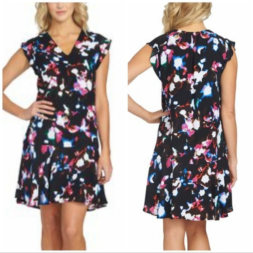 1. State floral mini dress v neck flutter sleeve